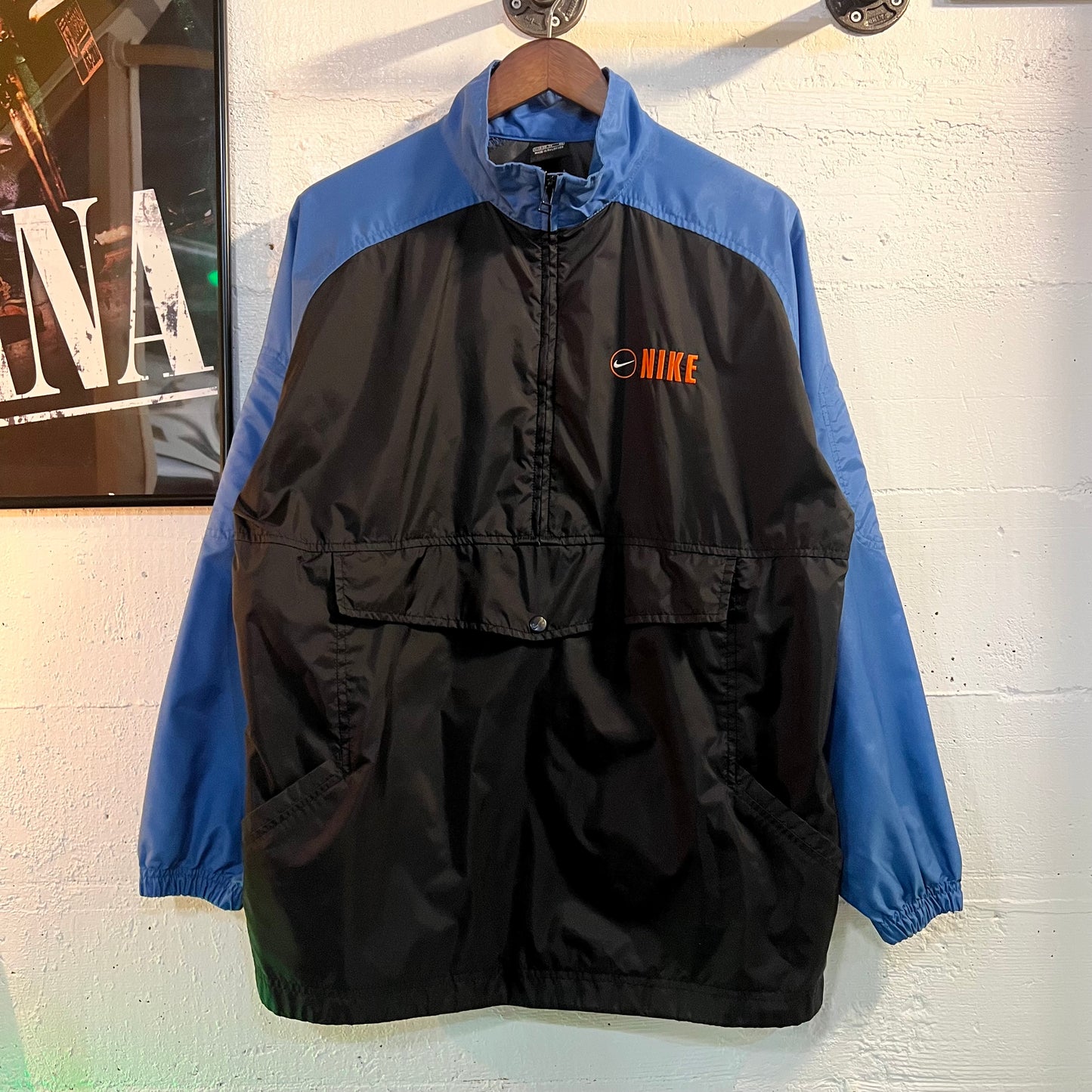 Vintage Embroidered Nike 1/4 Zip Windbreaker Jacket - Size Youth XL - Black/Blue/Orange