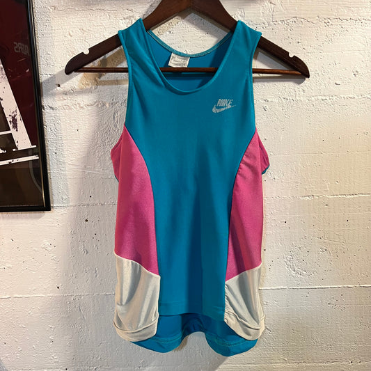 Vintage 80's/90's Nike Lycra Cycling Workout Tank Top - Size Medium - Made In USA - Blue/Pink