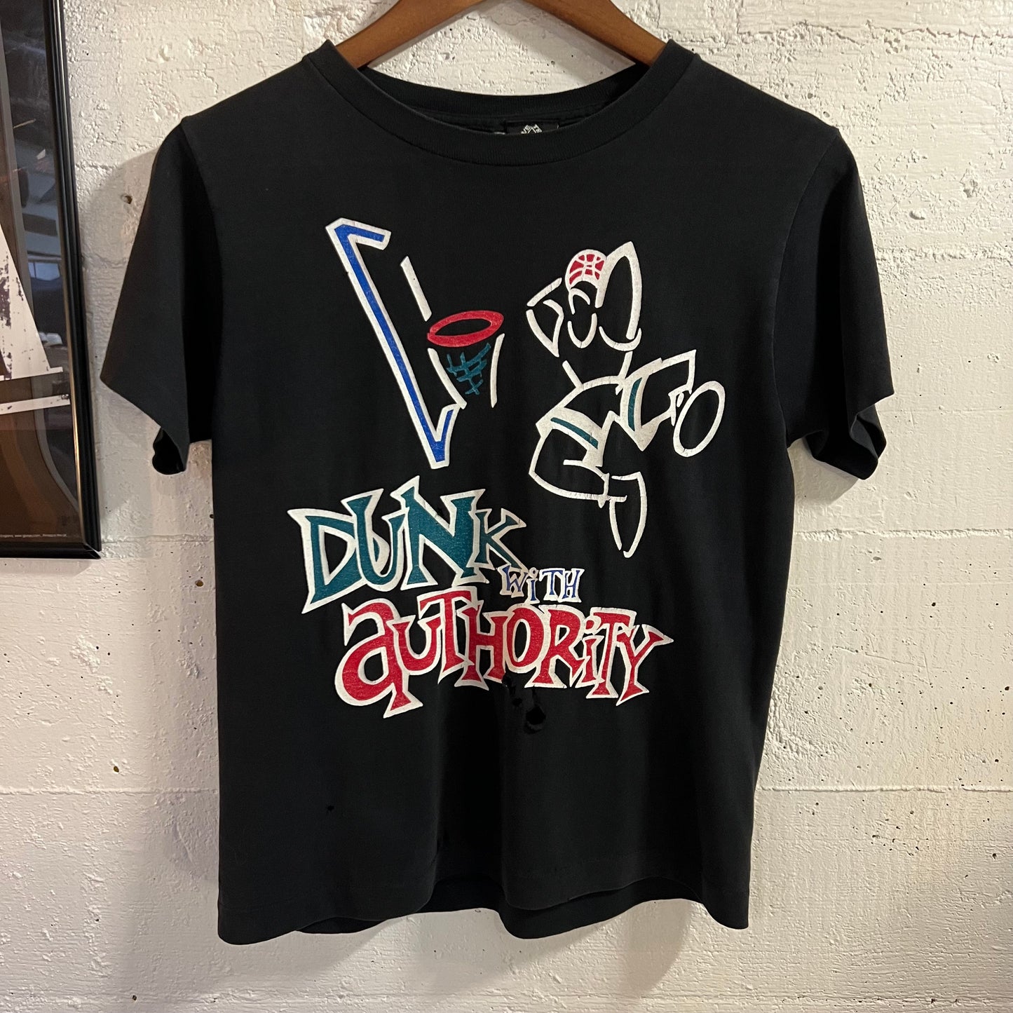 Vintage 90’s Distressed Above The Rim Hoop Wear Reebok Basketball Single Stitch Baby T-Shirt -Size Youth Medium - Made In USA - Black/Multi