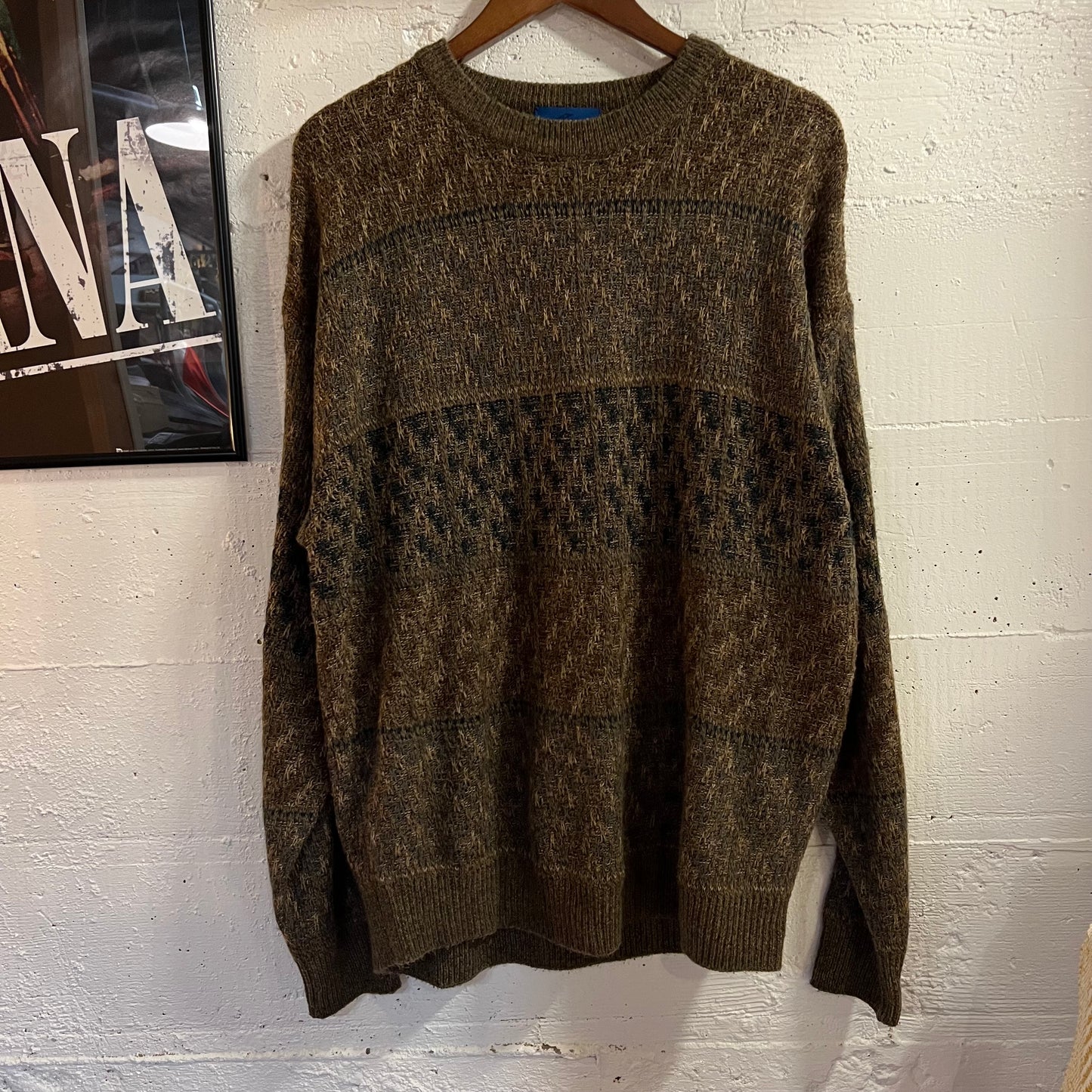 Vintage 90’s Towncraft Jacquard Knit Basket Weaved Stitched Sweater - Size Large - Brown/Earth Toned