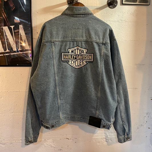 Vintage 90's Harley Davidson Embroidered Bar & Shield Denim Jacket - Size Medium - Made In Canada - 100% Cotton