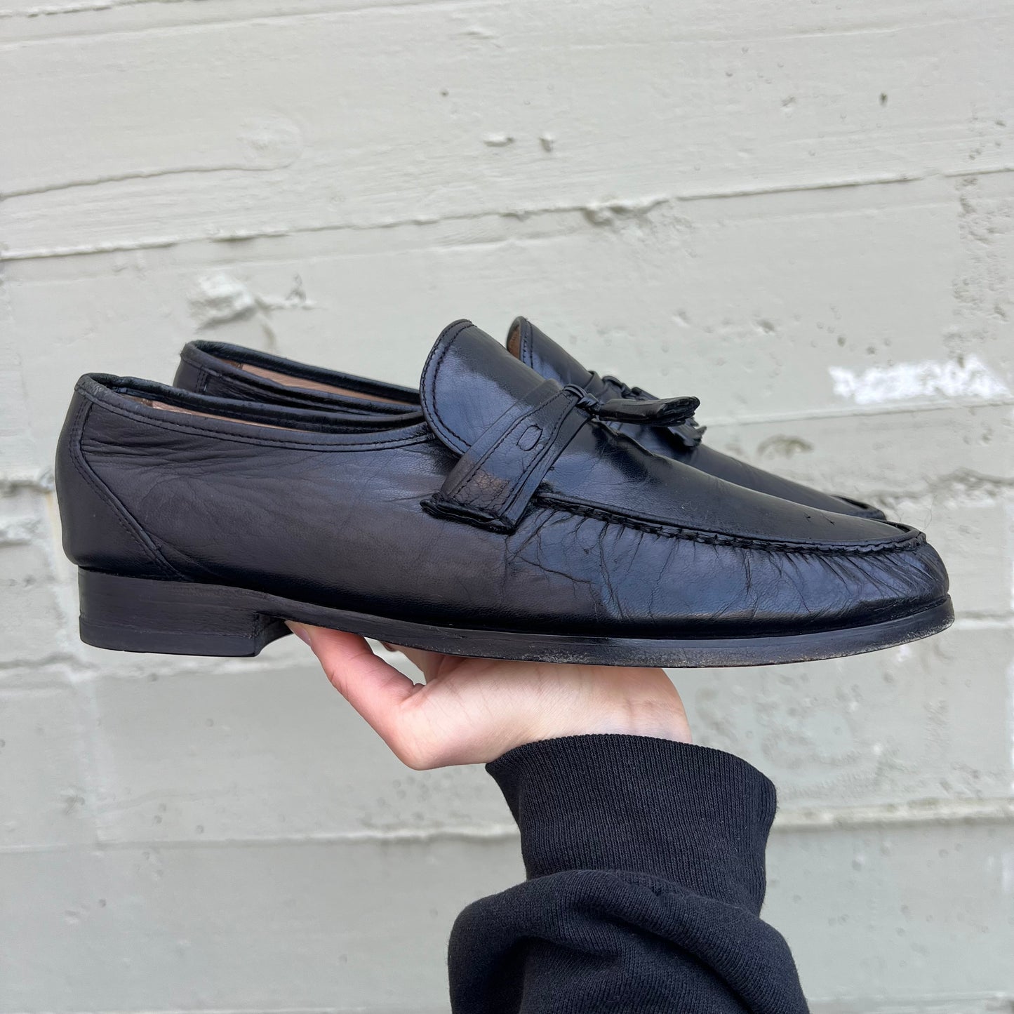 Vintage Nunn-Bush Leather Tassel Loafer Shoes W/ Vibram Soles - Size 10.5M - Black