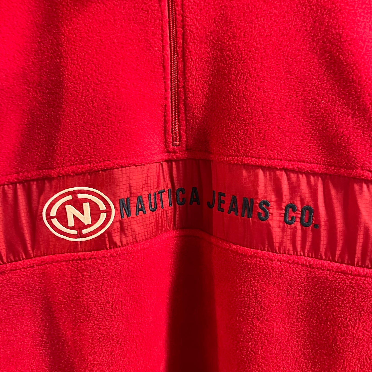Vintage 90's Nautica Jeans Co. Half Zip Pullover Fleece - Size XL - Red/Navy/White