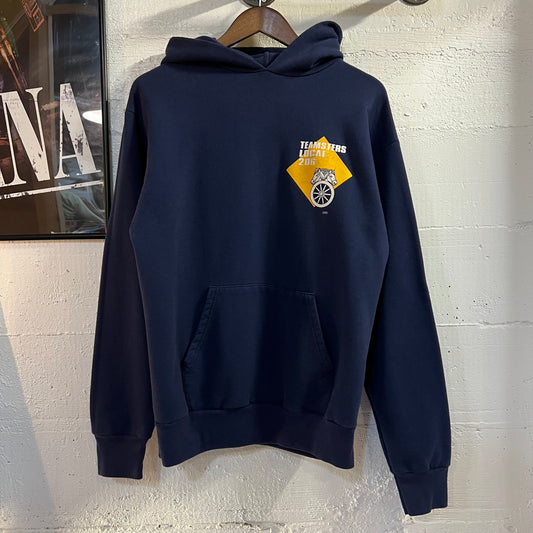 Vintage 80’s Teamsters Local 206 Hoodie Sweatshirt - Size Medium - Union Made In USA - Navy/White/Yellow