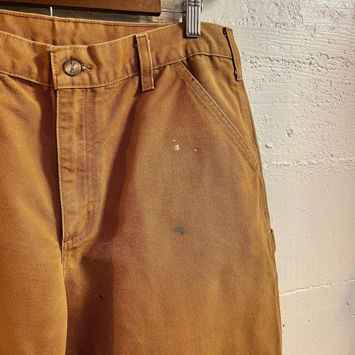 Distressed Carhartt Duck Canvas Original Dungaree Fit Carpenter Work Pants - Size 32" x 29" - 100% Cotton - Tan - B11-BRN