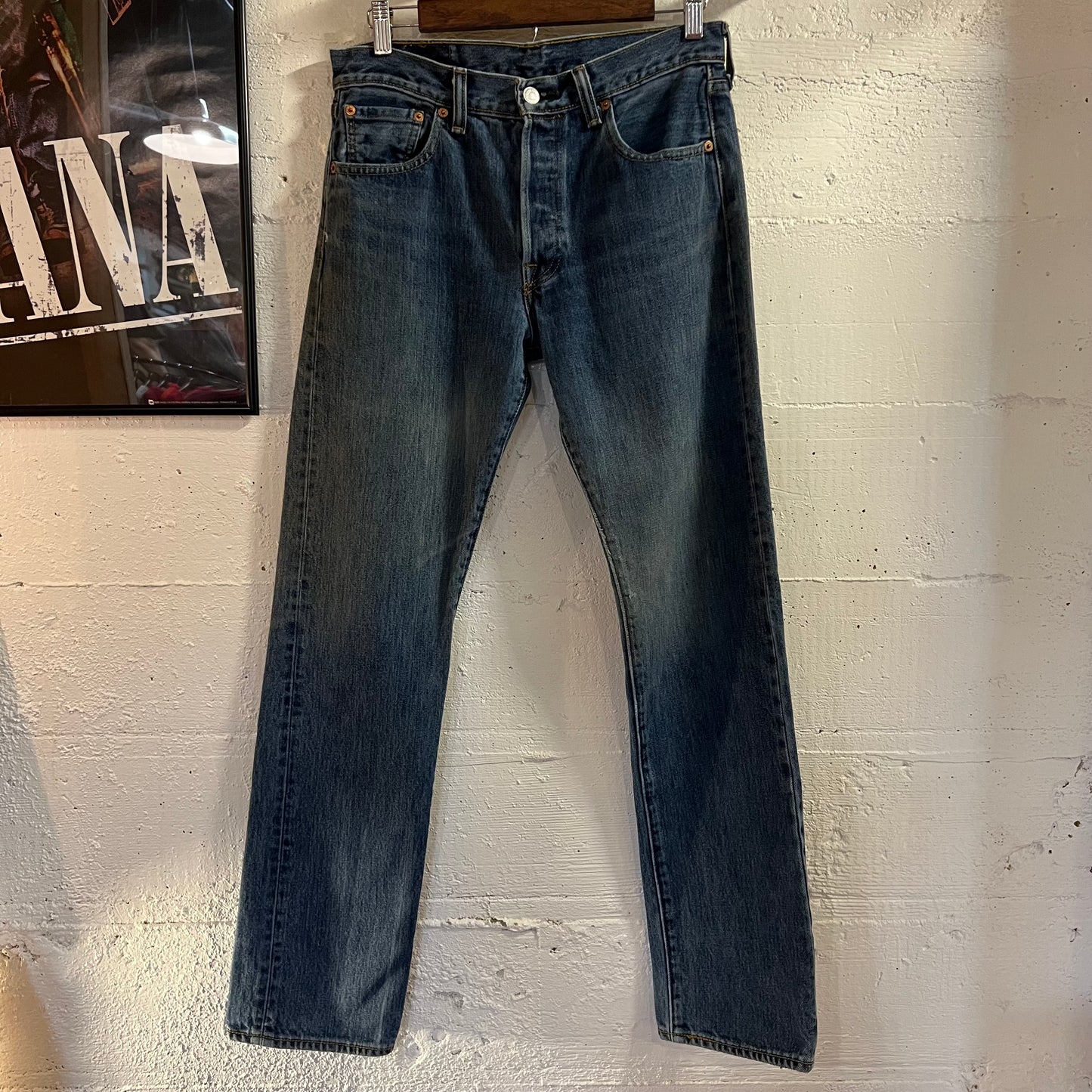 2000's Levi's 501 Button Fly Denim Jeans - Size 30/31 - Medium Dark Wash