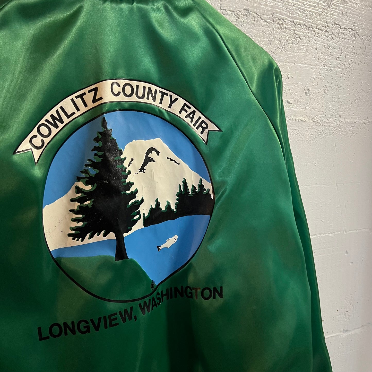 Vintage Westark Longview County Fair Satin Bomber Jacket - Size Large - Made In USA - Kelly Green/White
