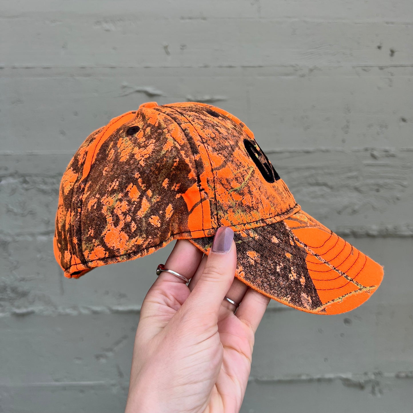 Vintage Y2K CAT Blaze Orange Real Tree Camo Strapback Hat - O/S - Blaze-Orange