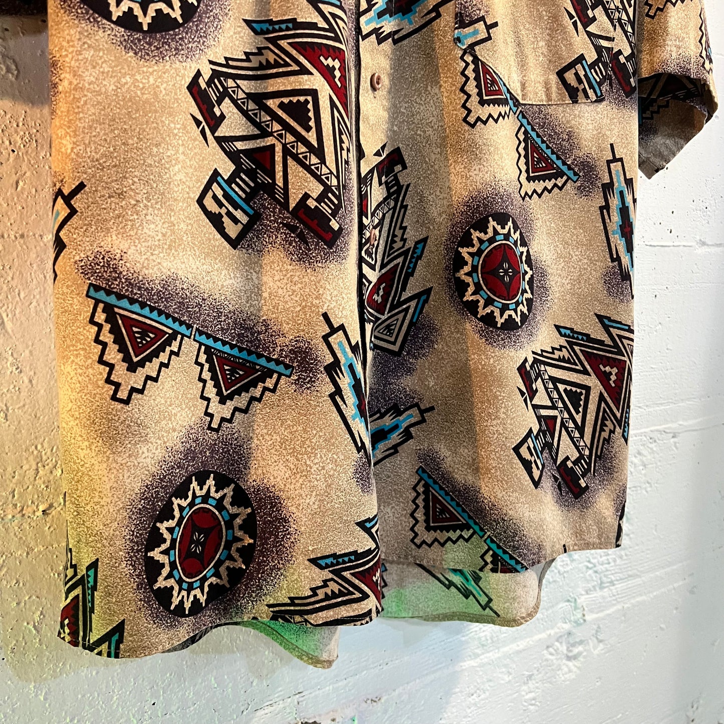 Vintage Frank Southwestern Print Shirt - Size Large - Made In USA - Tan/Earth Tones/Multicolor
