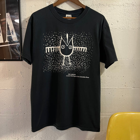 Vintage 90’s Owl-Amash ‘Ancient Etchings Of The Columbia River’ T-Shirt - Size Large - Black/White