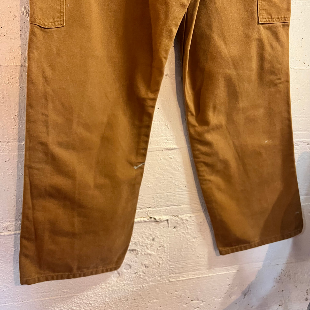 Distressed Carhartt Duck Canvas Original Dungaree Fit Carpenter Work Pants - Size 32" x 29" - 100% Cotton - Tan - B11-BRN