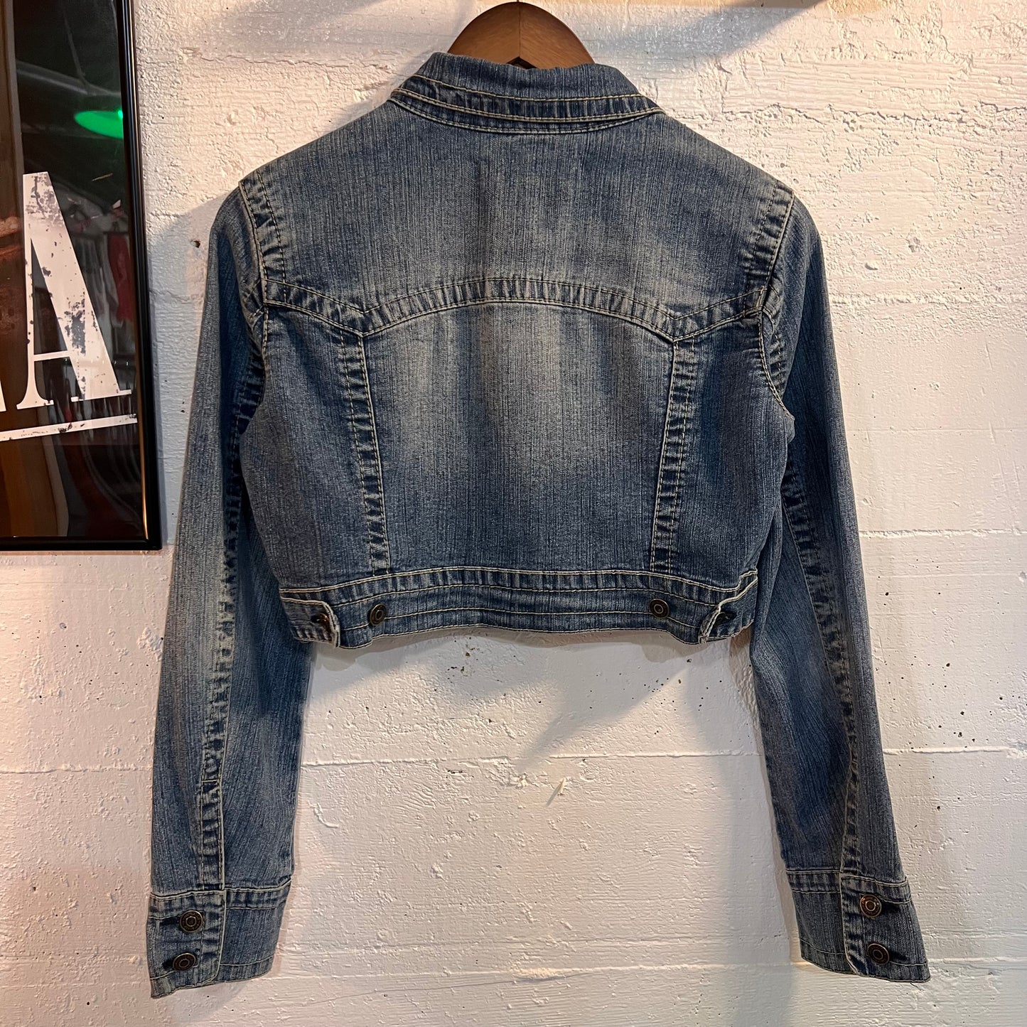 Vintage Hydraulic Button-Up Cropped Jean Jacket - Size Medium - Denim/Orange