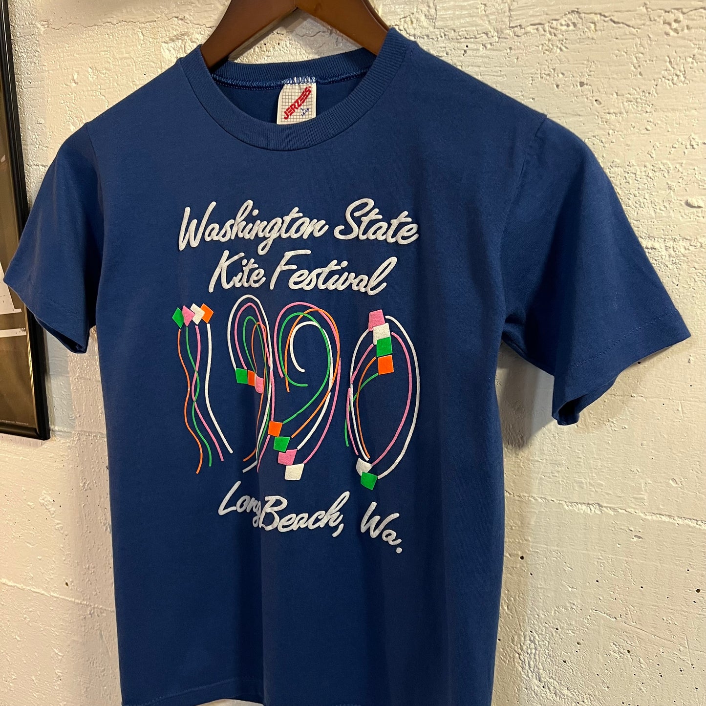 Vintage 1990 Long Beach, WA State Kite Festival Baby T-Shirt - Size Youth Large - Made In USA - Blue/White/Multi
