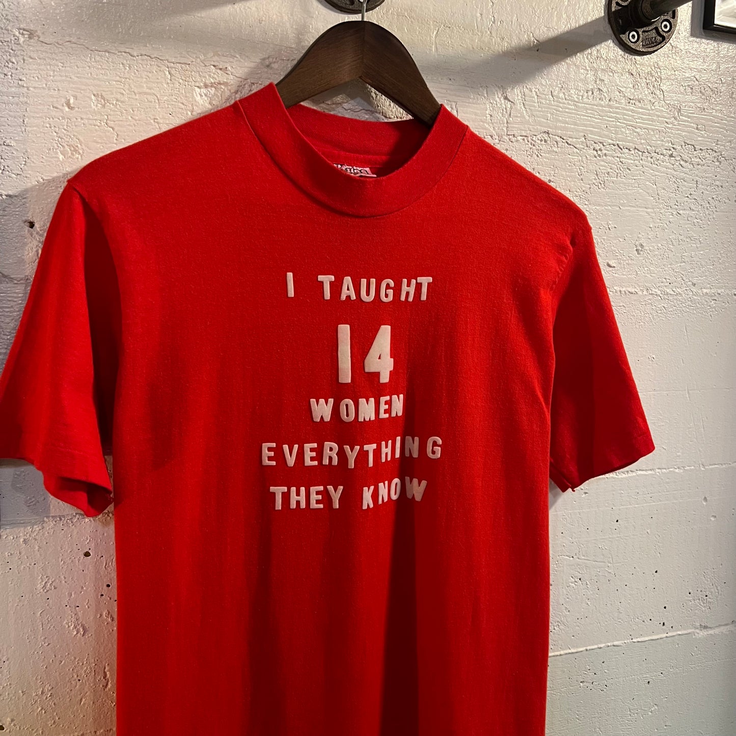 True Vintage 1970's Hanes Single Stitch Funny Saying T-Shirt - Size Medium - Made In USA - Red