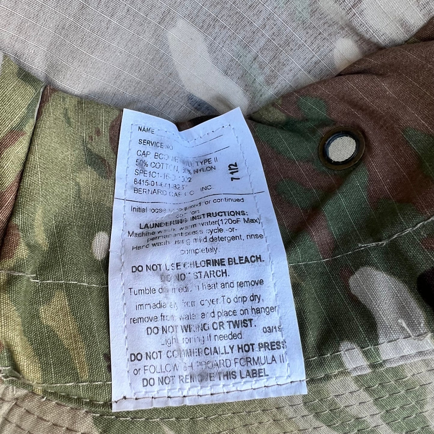 Vintage U.S. Military Multi Cam Boonie Bucket Hat - Size 7-1/2 - Made In USA - Camo/Multi