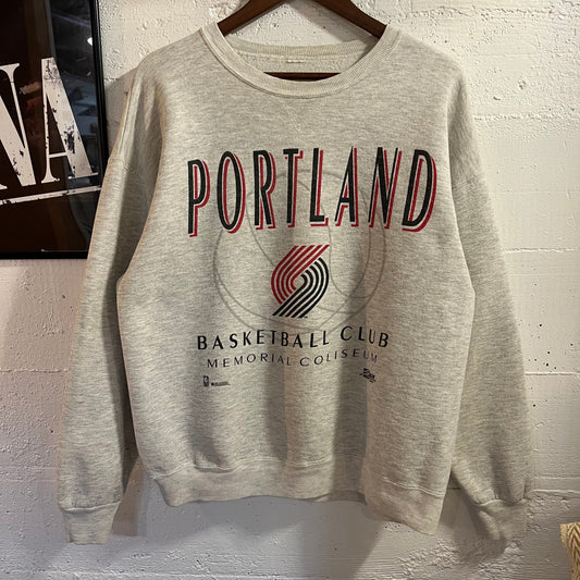 Vintage 90’s Portland Trailblazers Basketball Club Memorial Coliseum Crewneck Sweatshirt - Size XL - Heather Grey/Black/Red