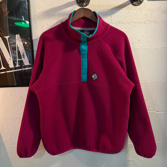 Vintage 80’s/90’s Woolrich Sigmet Gear Color Blocked 1/4 Button Snap Pullover Fleece Jacket - Size Large - Made In USA - Pink/Turquoise