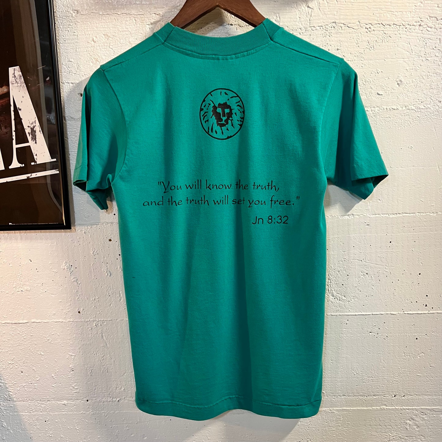 Vintage 90's Religious Jesus Single Stitch T-Shirt - Size Small - Made In USA - Turquoise/Purple