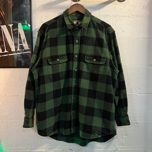 Vintage 2000's Field & Stream Green Buffalo Plaid Cotton Flannel Shirt - Size XL - Green/Black
