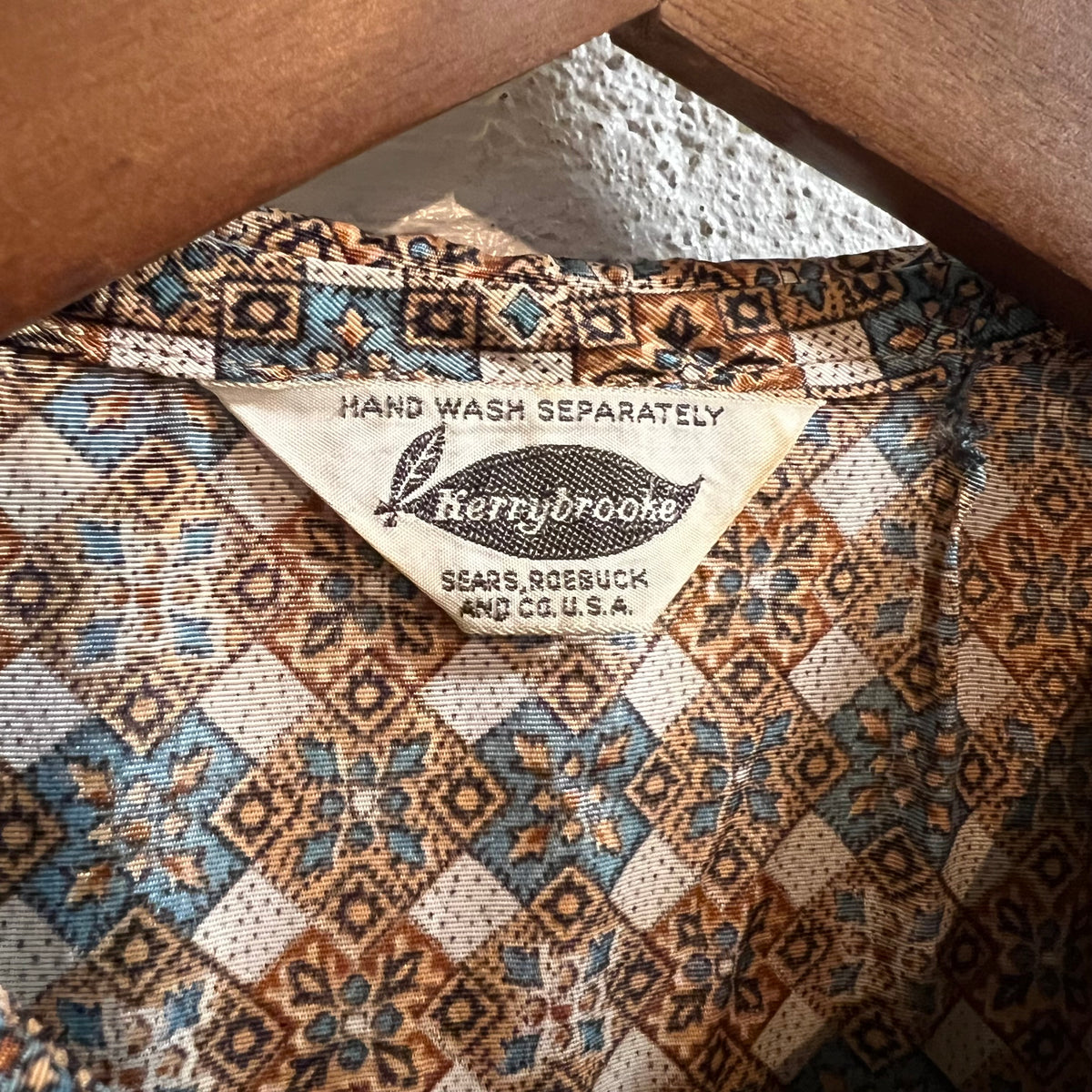 True Vintage 1960's Kerrybrooke Sears Roebuck And Co. Mid Length Geometric Tile Pattern Shirt Dress - Size Large - Made In USA