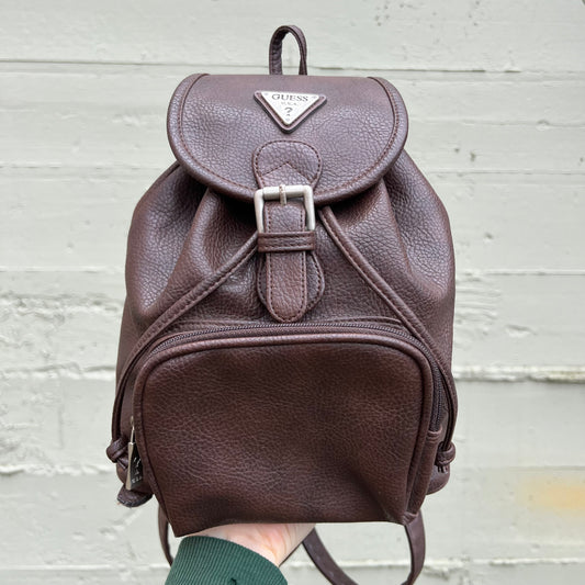 Vintage 90's Guess U.S.A. Leather Drawstring Mini Backpack - O/S - Brown