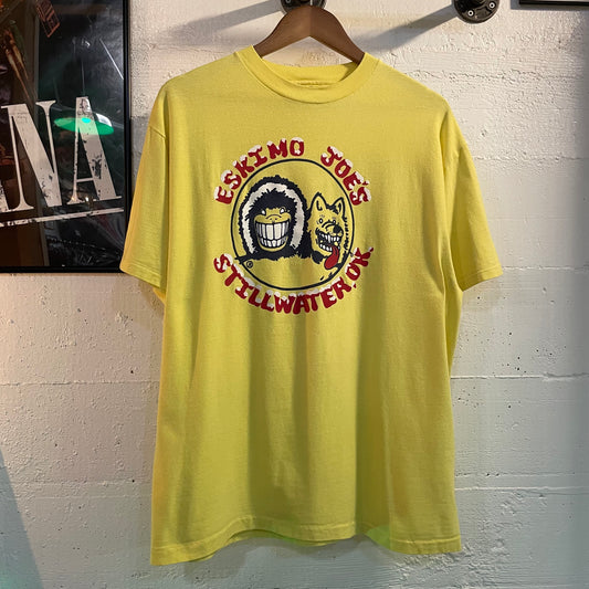 Vintage 90's Eskimo Joe's Classic Logo Single Stitch Graphic T-Shirt - Size Large - Made In USA - Yellow