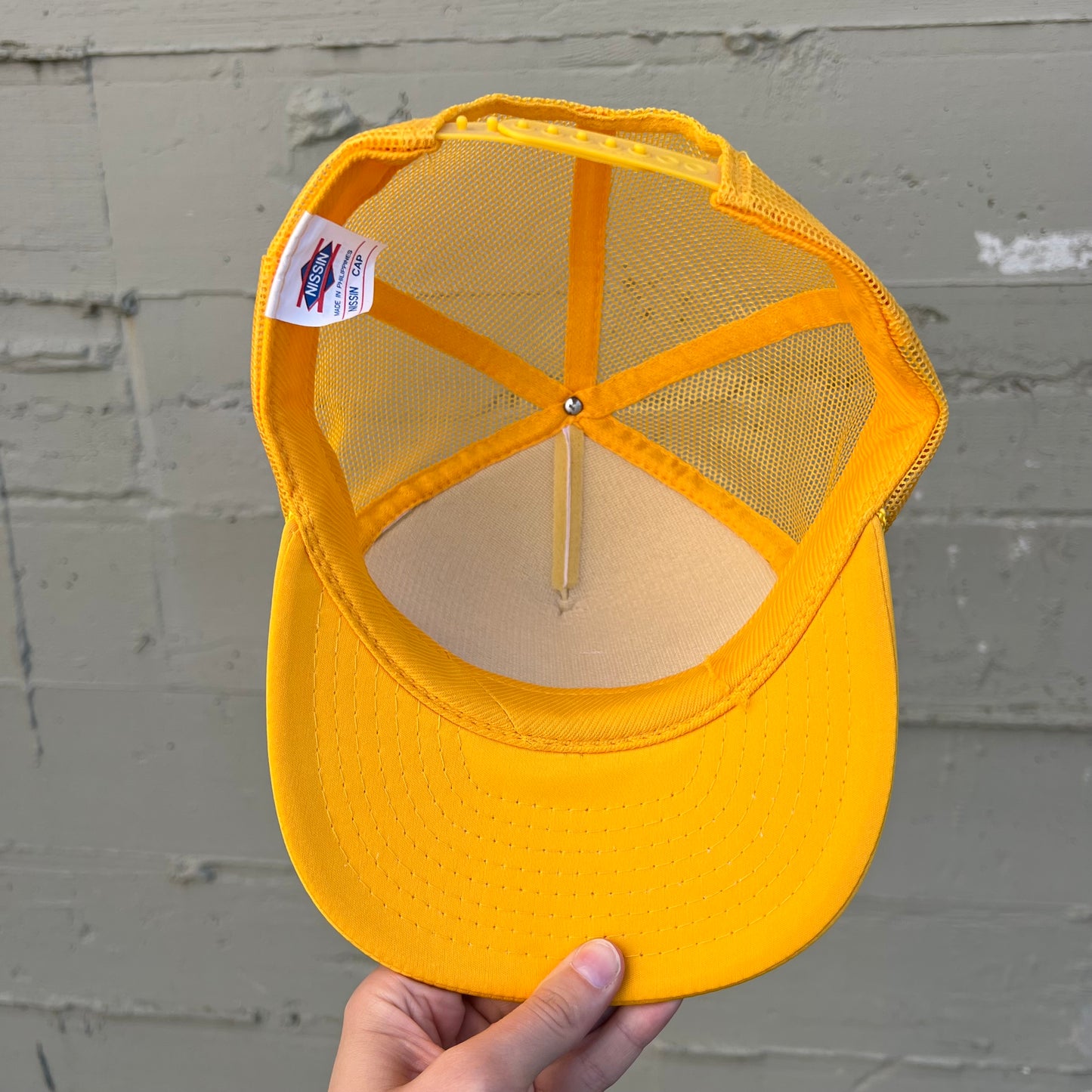 Vintage 1980's Laughlin Nevada Two Tone Mesh Back Trucker Hat - O/S - Yellow/White