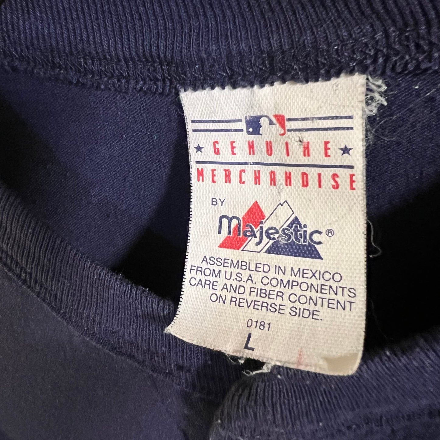 Vintage Y2K Atlanta Braves '#6' Baseball Henley T-Shirt - Size Youth Large - Navy/Red