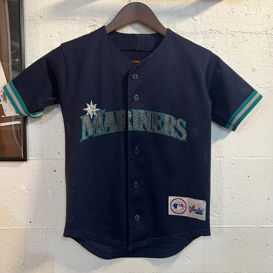 Vintage Youth Seattle Mariners Griffey #24 Majestic Mesh Baseball Jersey - Size Youth Small - Navy/Teal/White/Grey