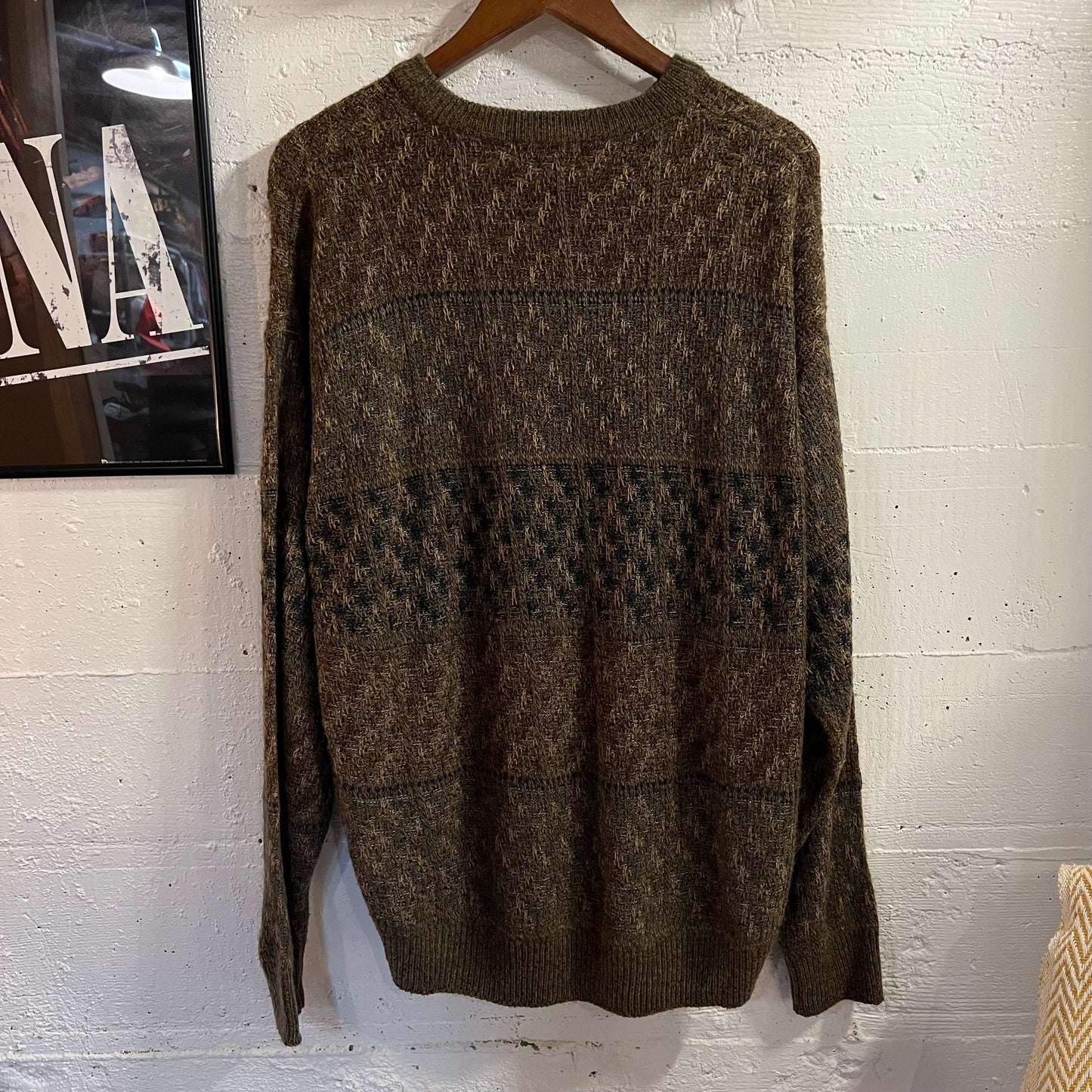 Vintage 90’s Towncraft Jacquard Knit Basket Weaved Stitched Sweater - Size Large - Brown/Earth Toned
