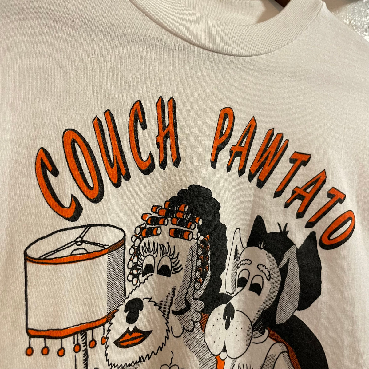 Vintage 90's U-Animal Funny 'Couch Pawtato' Dog Cartoon Single Stitch Cotton T-Shirt - Size Medium - Made In USA - White