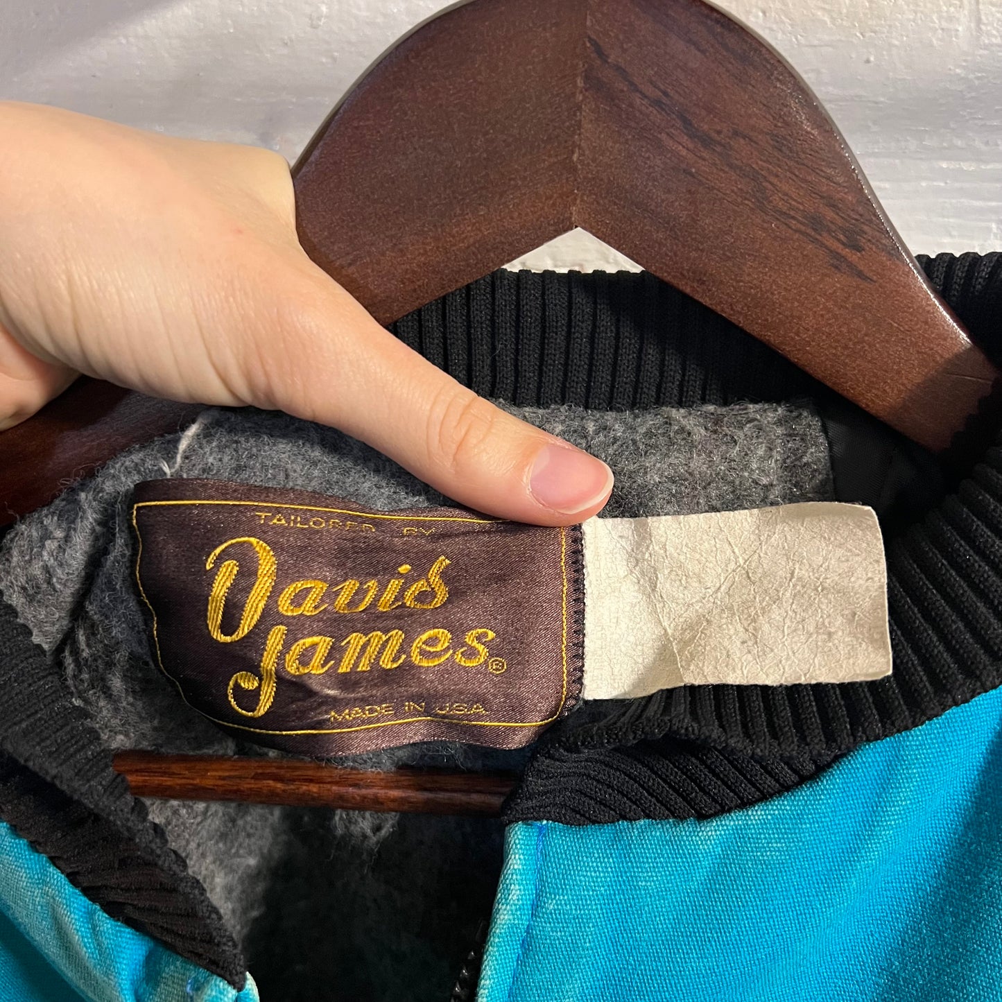 Vintage David James Aztec Blanket Lined Canvas Bomber Jacket - Size Large - Made In USA - Turquoise/Black