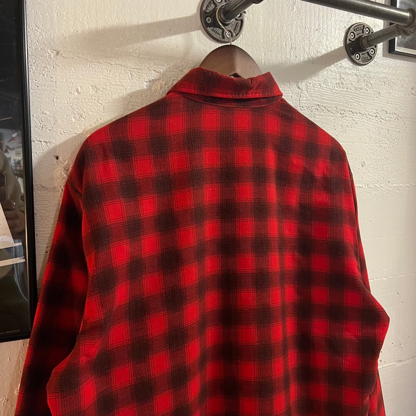 Vintage 1970's Sears Fieldmaster Quilt Lined Shadow Plaid Flannel Shirt Jacket - Size Large - Red/Black