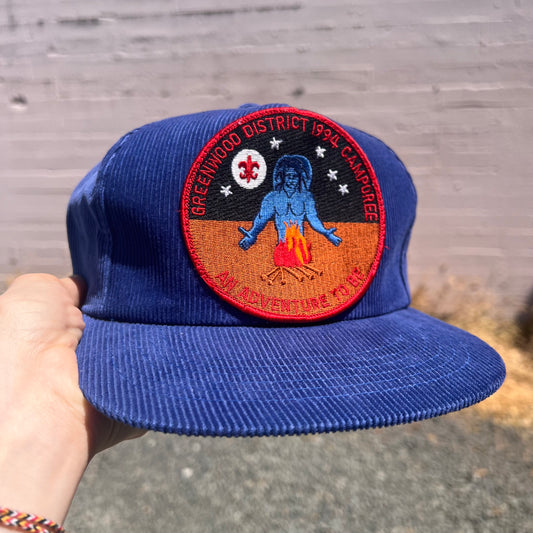Vintage 1994 Boy Scouts Corduroy 6 Panel Snap Back Trucker Hat - Size O/S - Blue/Red/Multicolor