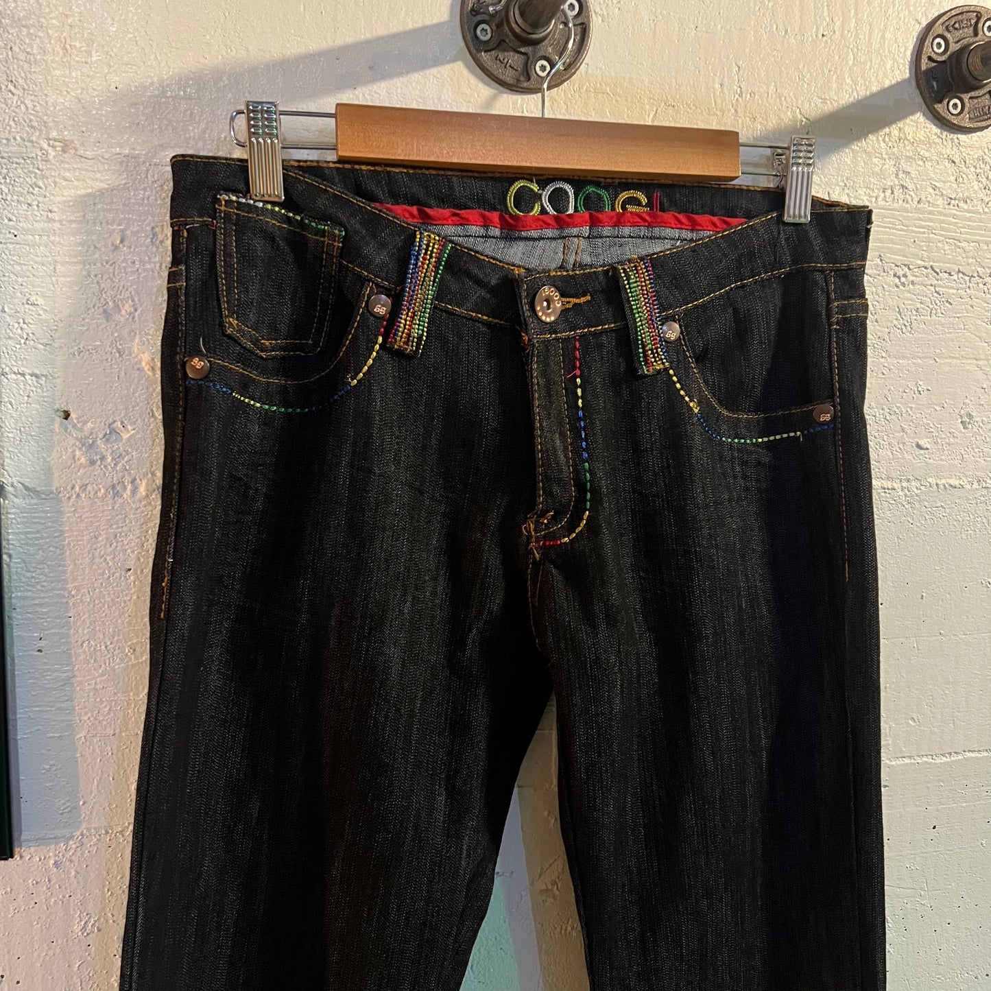 Vintage Y2K Coogi Embroidered Dark Wash Slim Fit Denim Jeans - Size 32"x 35" - Dark Raw Indigo/Multi