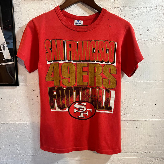 Vintage 1991 Distressed San Francisco 49ers Football Single Stitch Baby T-Shirt - Size Small - Made In USA - Faded Red/Multicolor