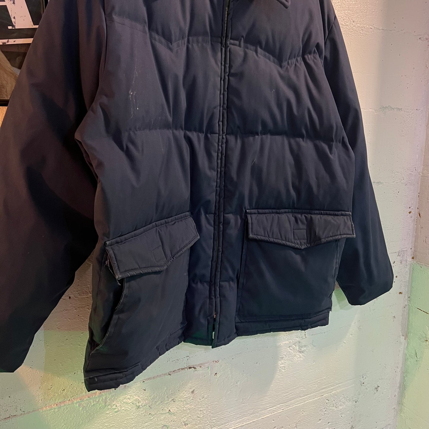 Vintage 1970's JCPenney Towncraft Goose Down Insulated Western Yoke Winter Jacket - Size L/XL - Navy