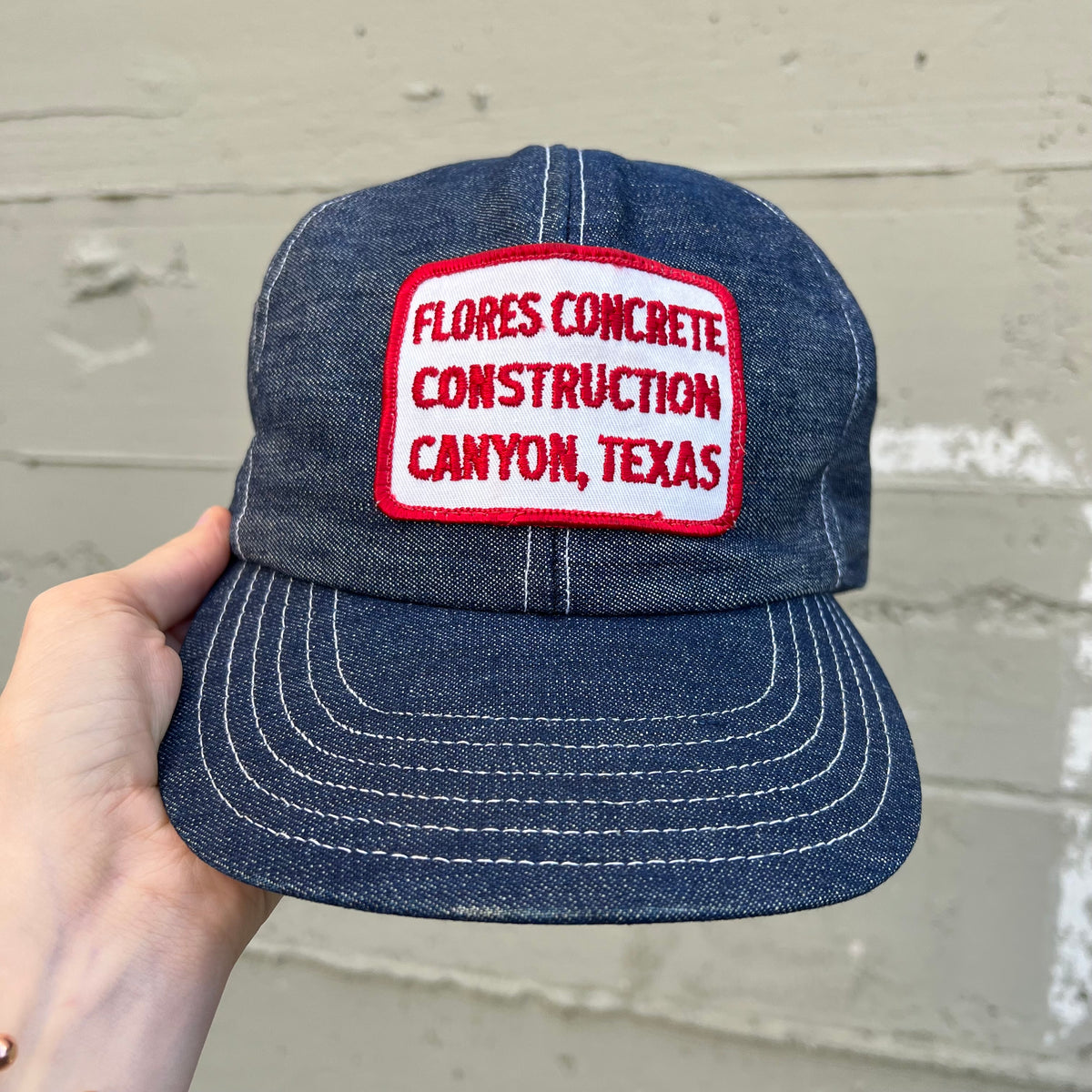 True Vintage 1970's Contrast Stitch Denim 6-Panel Company Patch Snapback Hat - O/S - Dark Indigo