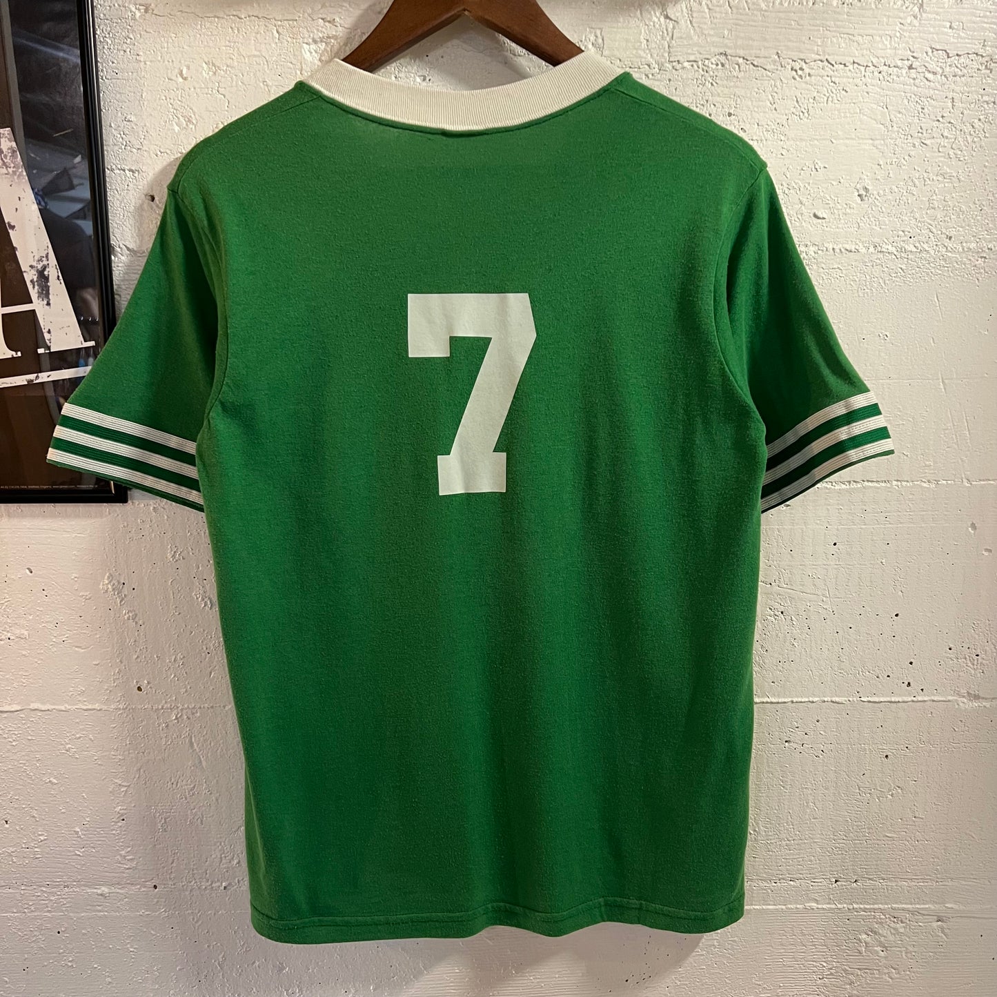Vintage 80’s Determan Electric V-Neck Jersey Style T-Shirt - Size Medium - Green/White