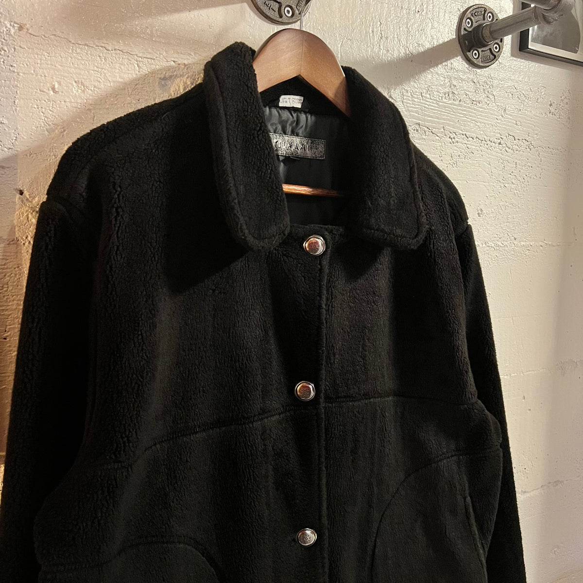 Vintage 90’s Tsunami ‘Snowflake’ Cropped Fleece Button Up Jacket - Size Large - Made In Canada - Black/Blue/Grey/White