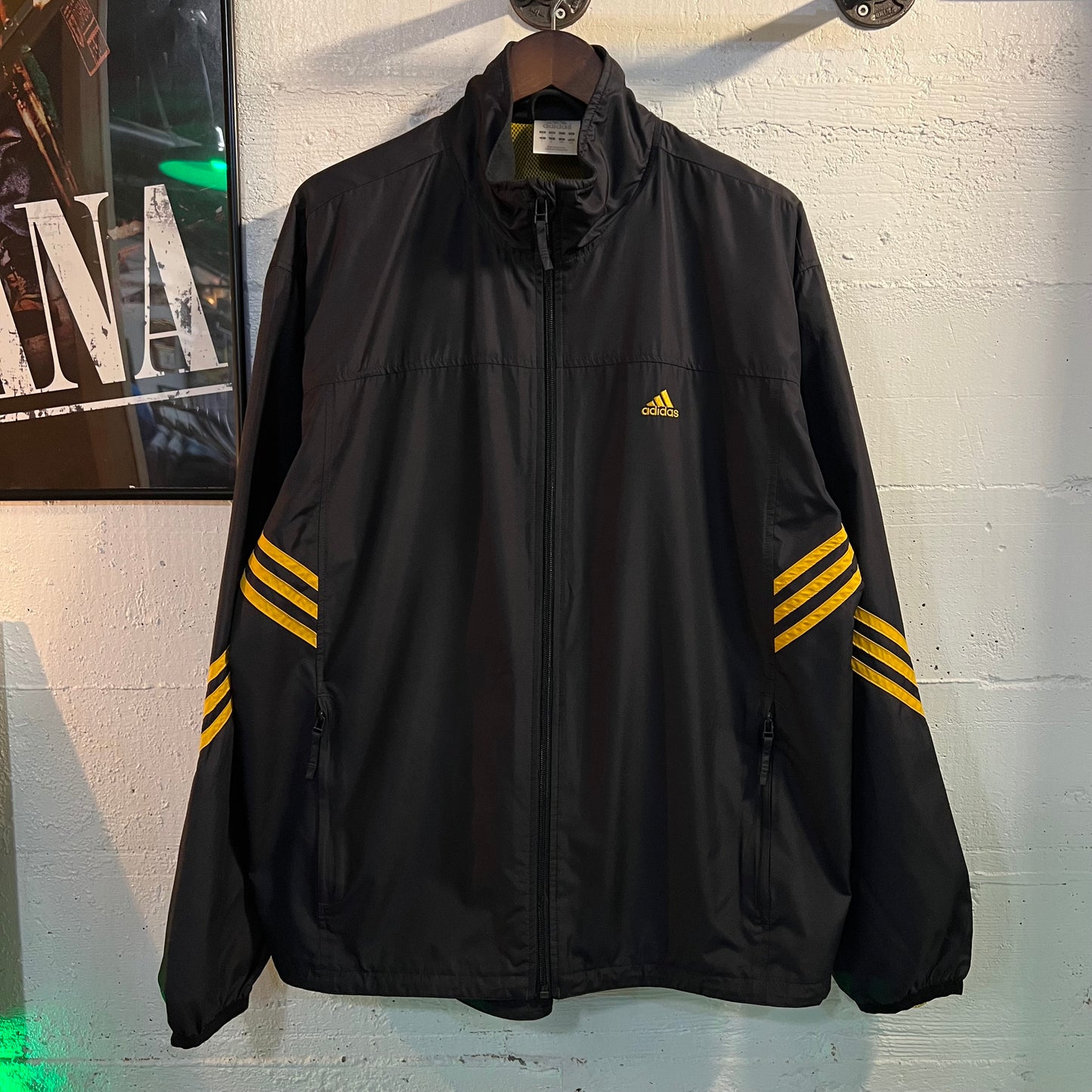 Vintage 2003 Adidas Embroidered Full Zip Windbreaker Jacket - Size Large - Navy/Yellow