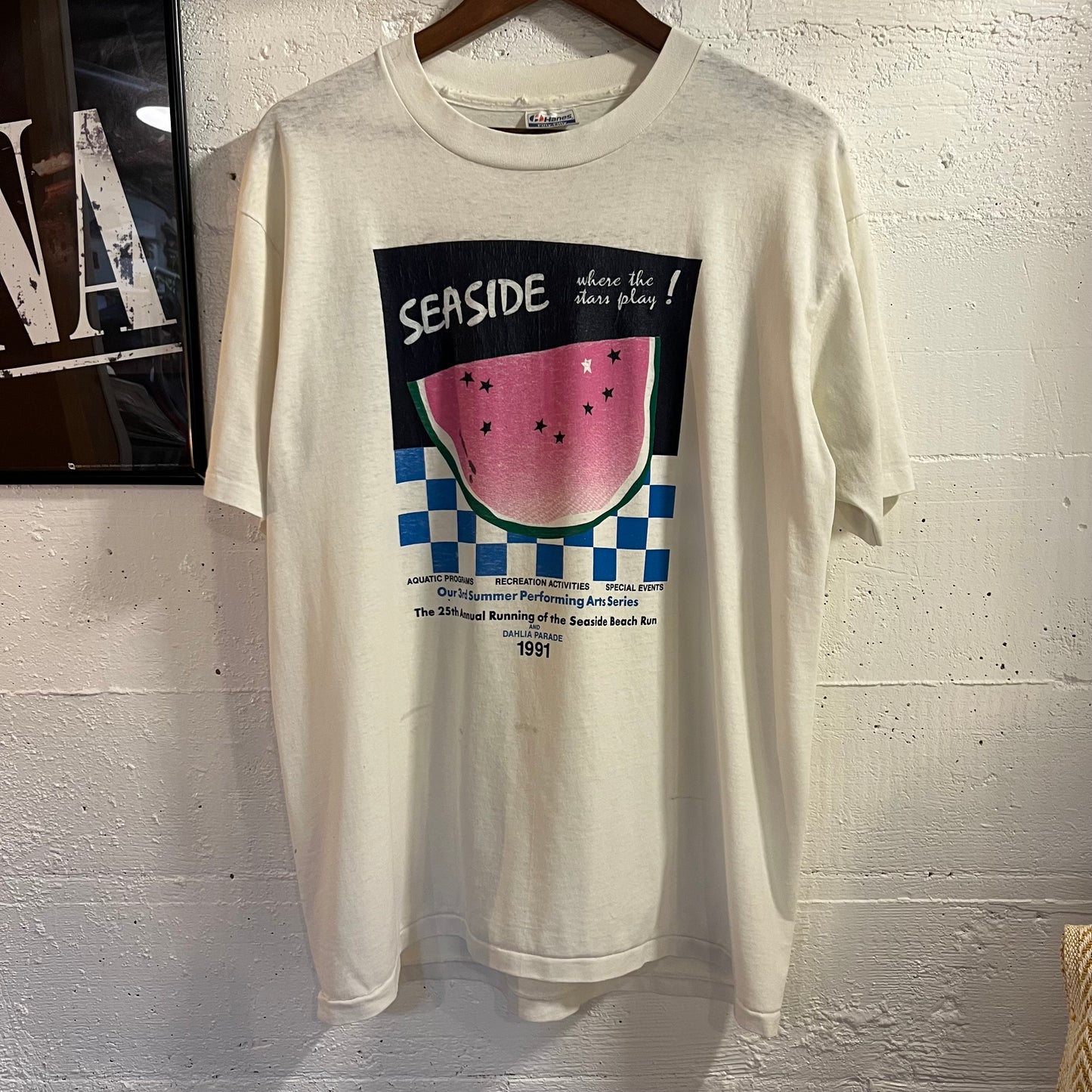 Vintage 1991 Distressed Seaside Souvenir Single Stitch T-Shirt - Size Large - Made In USA - White