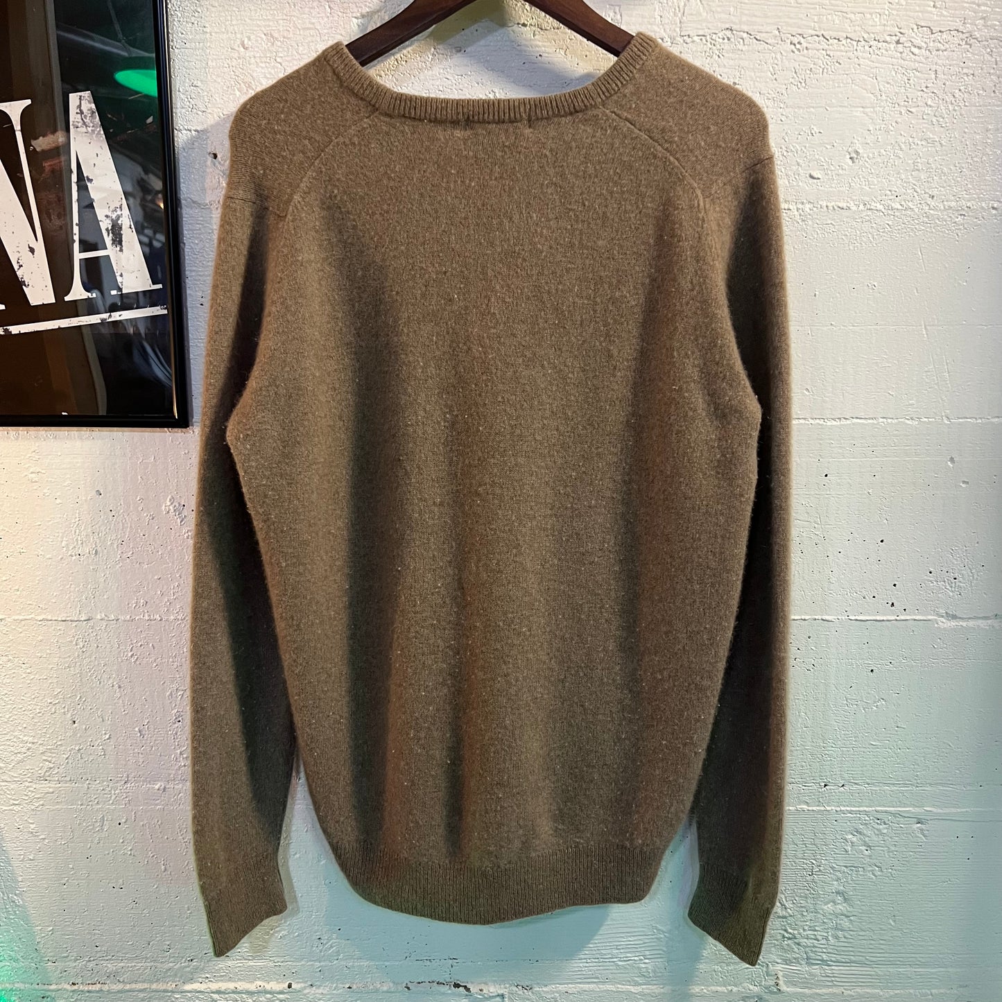 Vintage Norm Thompson Wool & Mink V Neck Sweater - Large - Made In England - Taupe