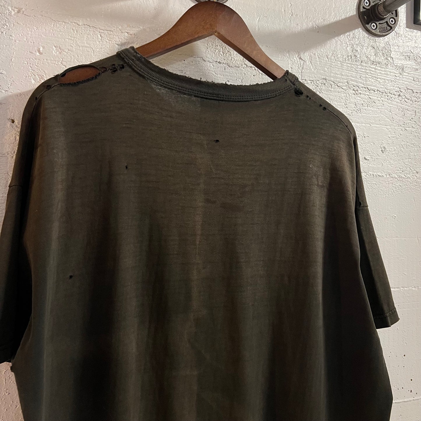 Vintage 90's Exceptionally Distressed Russell Athletic Blank T-Shirt - Size XL - Made In USA - Faded Black
