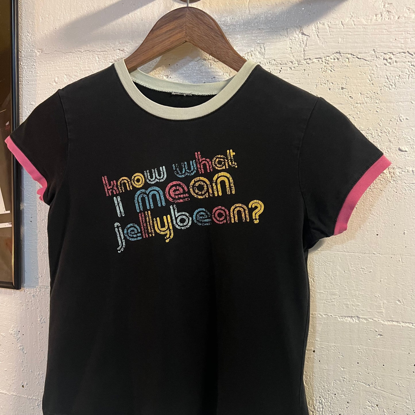 Vintage Cute ‘Know What I Mean Jellybean?’ Baby T-Shirt - Size Extra Small - Black/Multi