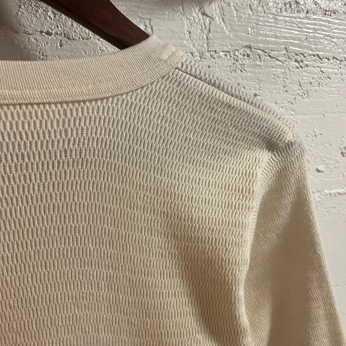 Vintage 80’s Warm Front Honeycomb Knitted Thermal Long Sleeve Shirt - Size XL - Made In USA - Antique White