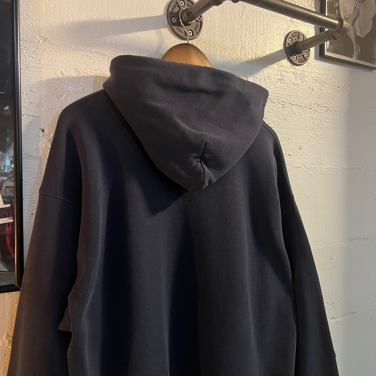 Vintage 90's Nike Spellout Embroidered 'Tracing' Distressed Hoodie Sweatshirt - Size Large - Made In USA - Navy