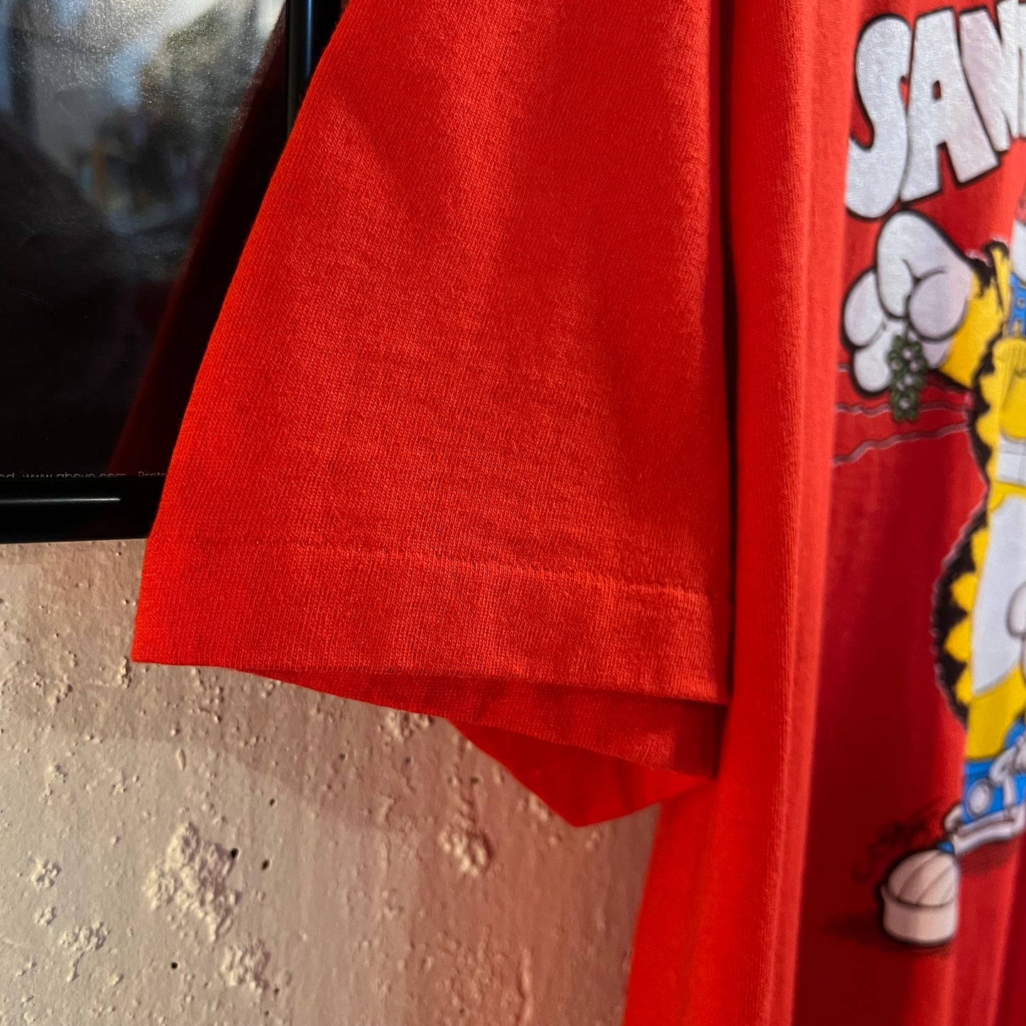 Vintage 90's J. Bates Christmas Cat 'Santa's Gift To Babes' Single Stitch Graphic T-Shirt - Size XL - Made In USA - Red