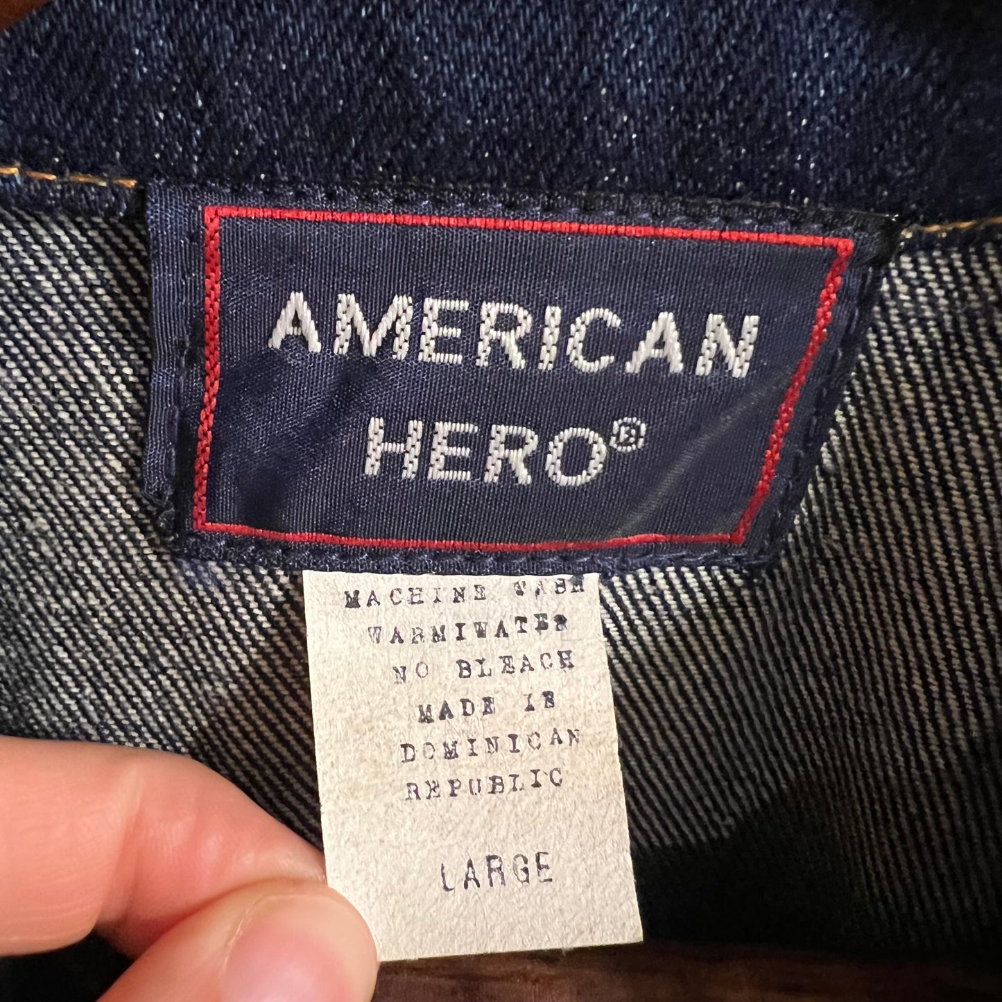 Vintage 90's American Hero Raw Denim Trucker Jacket - Size Large - Dark Indigo Denim - 100% Cotton