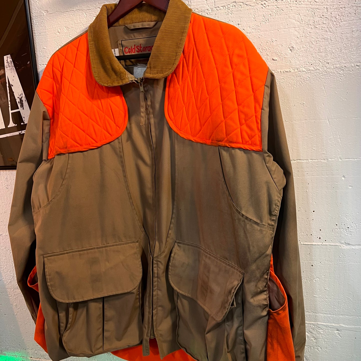 Vintage Distressed Cold Storage Foul Hunting Zip-Up Jacket - Size Large - Tan/Orange